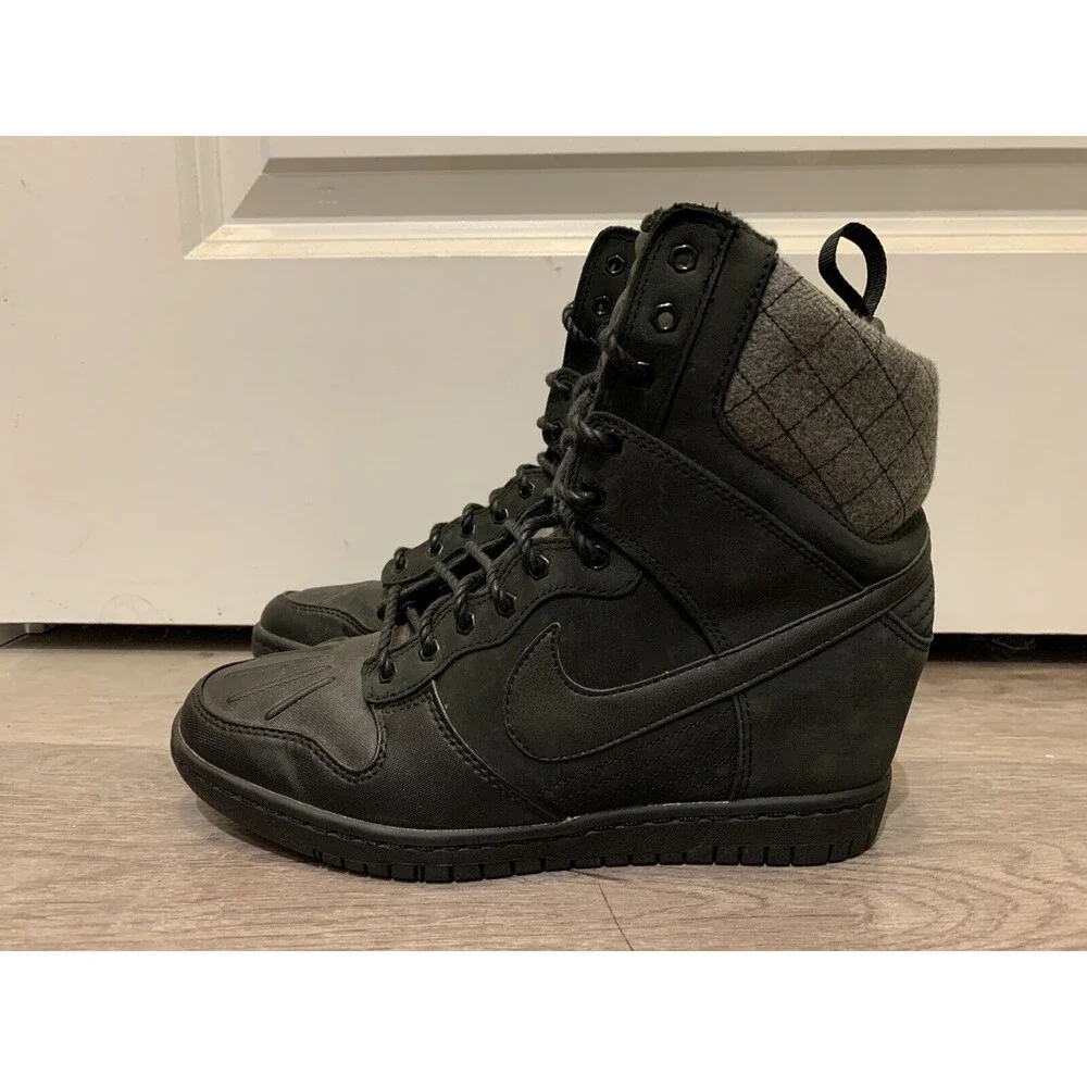 Nike Dunk Sky Hi Heel Gray Black Suede Wedge‎ Boot 616715-001 Women Size 8